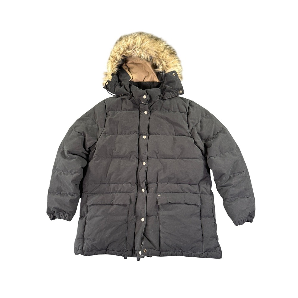 Denim & Supply Ralph Lauren Puffer Parka Jacket Womens XL Black Hooded Faux Fur